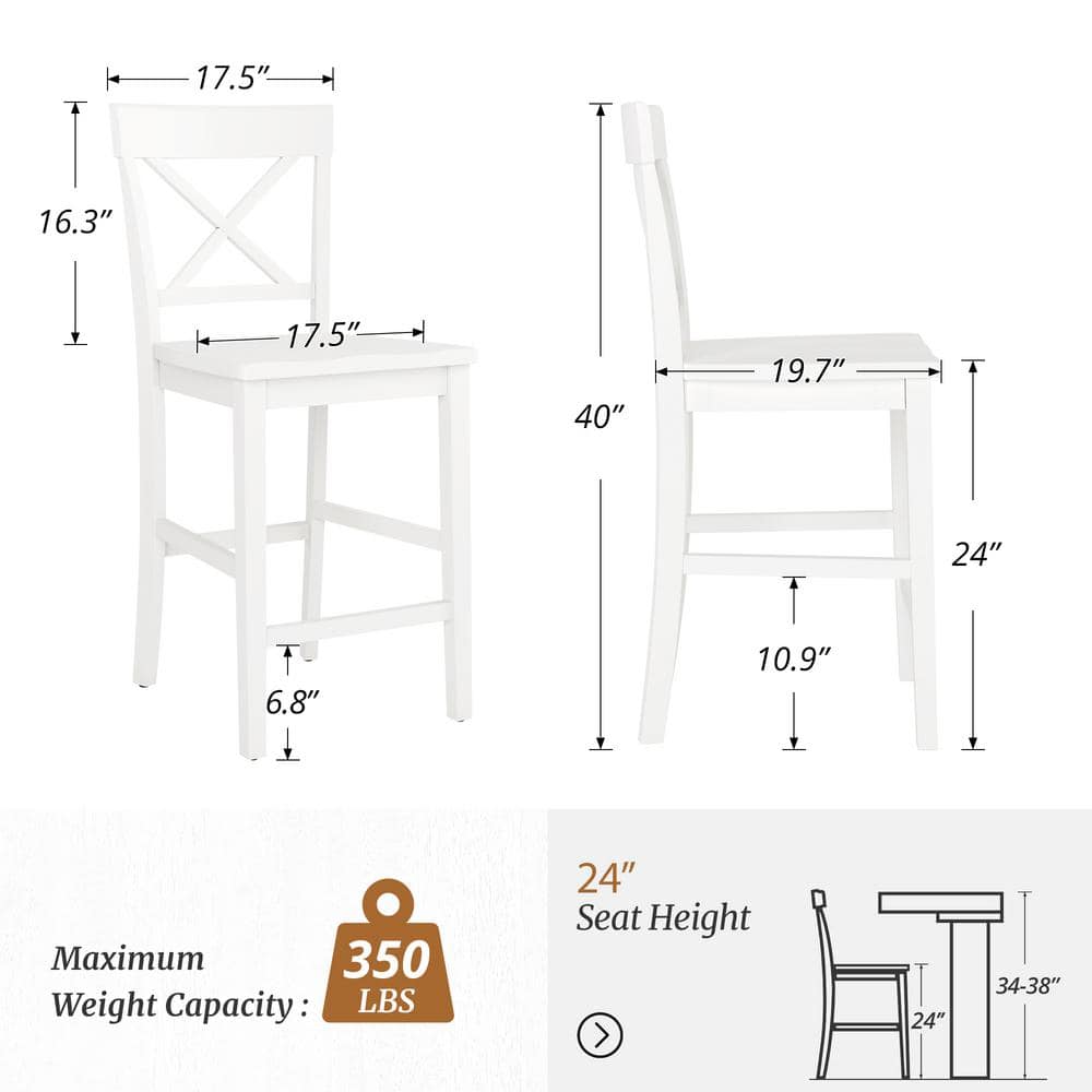 White Wood X-Back Counter Height Bar Stools Set of 4