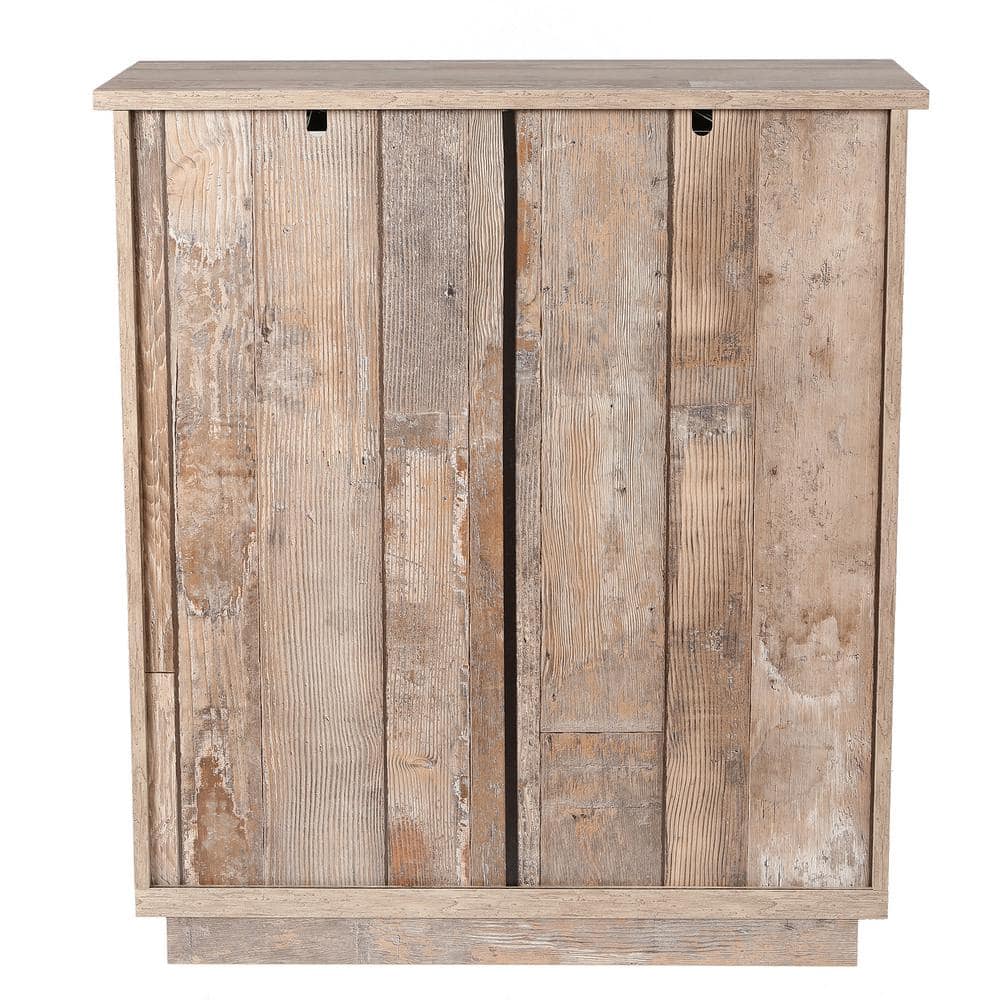 Rustic Brown Wood Sliding Door Cabinet with Adjustable Shelves