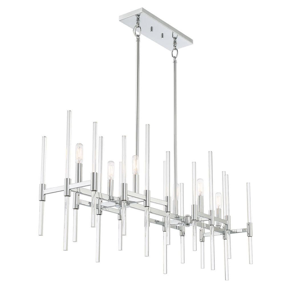 Transitional Chrome Pillar 6-Light Island Chandelier with Clear Glass Spires