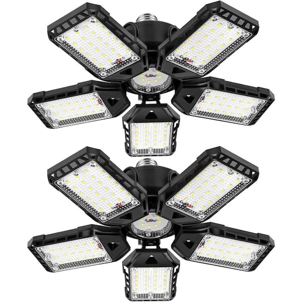 160-Watt 16000 Lumen LED Garage Ceiling Lights 6500K w/ 5 Plus 1 Deformable Panels E26/E27 Indoor Shop Barn Light 2-Pack