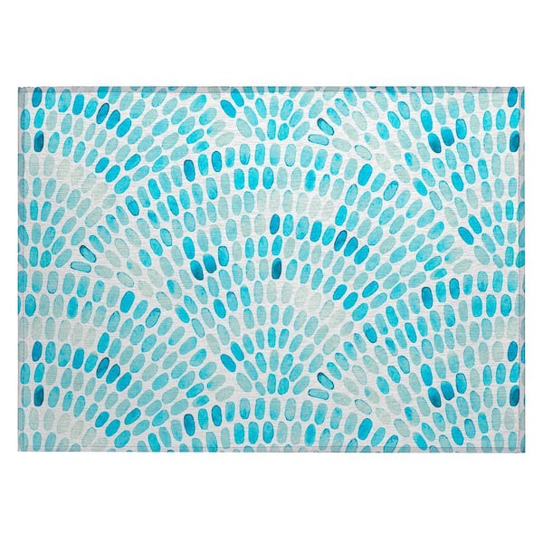Surfside 1 ft. 8 in. x 2 ft. 6 in. Blue Geometric Indoor/Outdoor Area Rug