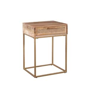 Auckland 1-Drawer Solid Wood and Metal Natural Brown End Table