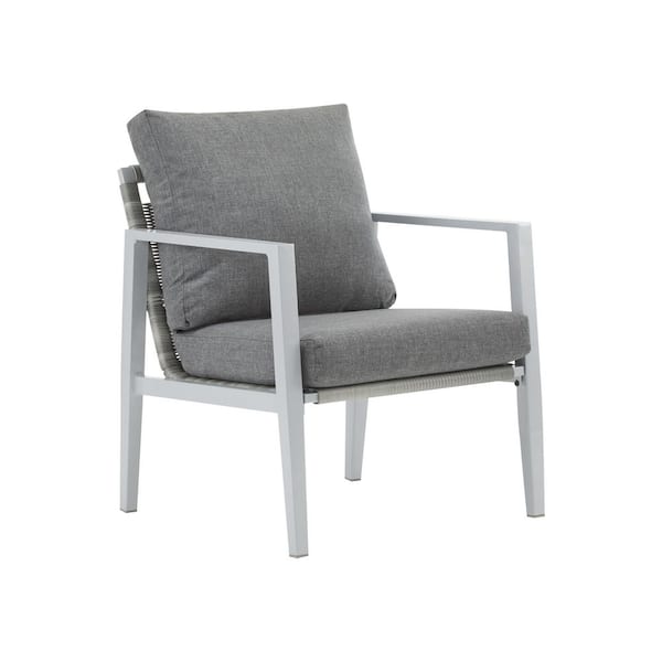 Silver Aluminum Outdoor Lounge Chair with Cushions, All Weather Wicker Sofa Arm Chair for Indoor Patio Garden Yards