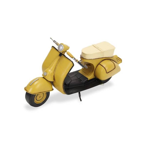 HomeRoots Metal Yellow and Black Hand Painted 1959 Yellow Scooter Model Sculpture