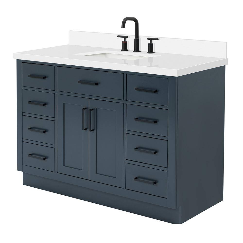 Midnight Blue 49" Freestanding Single Vanity with White Quartz Top