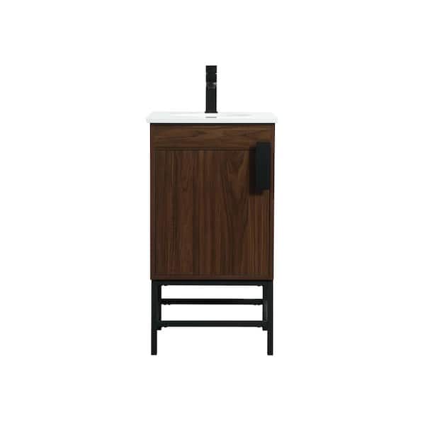 Unbranded Simply Living 18 in. W x 19 in. D x 33.5 in. H Bath Vanity in Walnut with Ivory White Engineered Marble Top