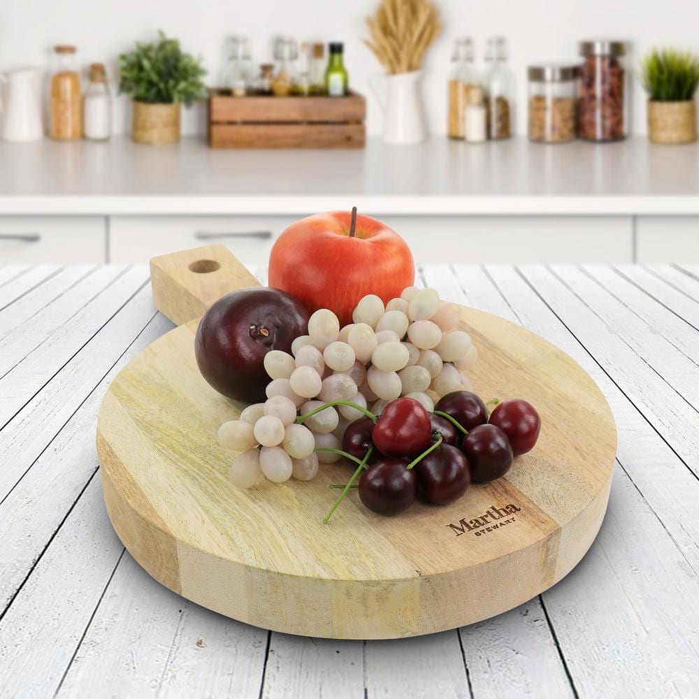 Round Multi-Tone Mango Wood Cutting Board with Handle