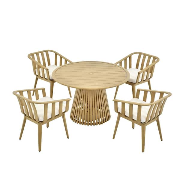 Lima Beight 5-Piece Aluminum Outdoor Dining Set with Cushion Inclue Umbrella hold