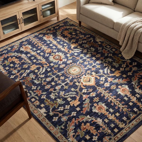 Leo 2 ft. x 10 ft. Blue/Ivory Floral Area Rug