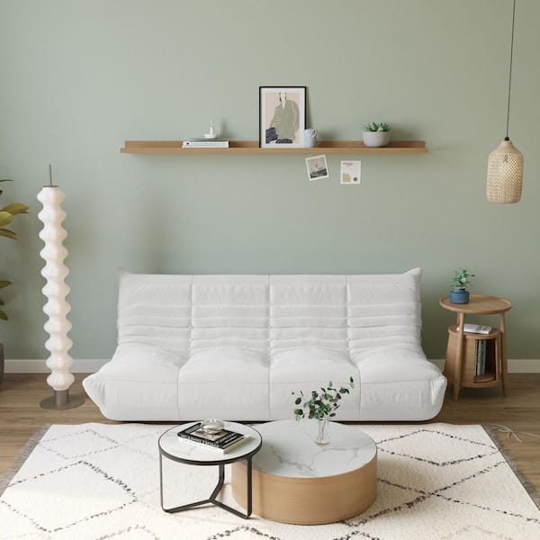 68.9 in. W Armless Soft Teddy Velvet Rectangle 3-Seater Floor Lazy Reclining Sofa in Beige