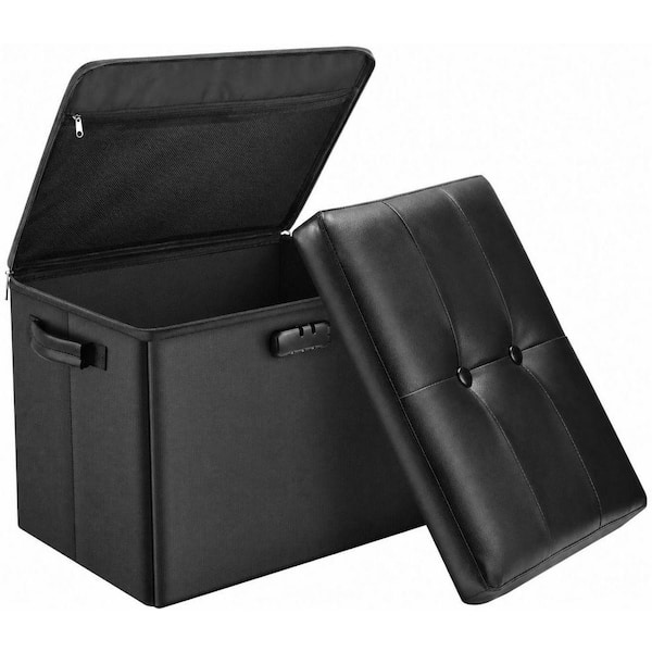 Fireproof Water-Resistant 17 in. Height 13 in. Length Storage Ottoman Chest with Lock Handles Black