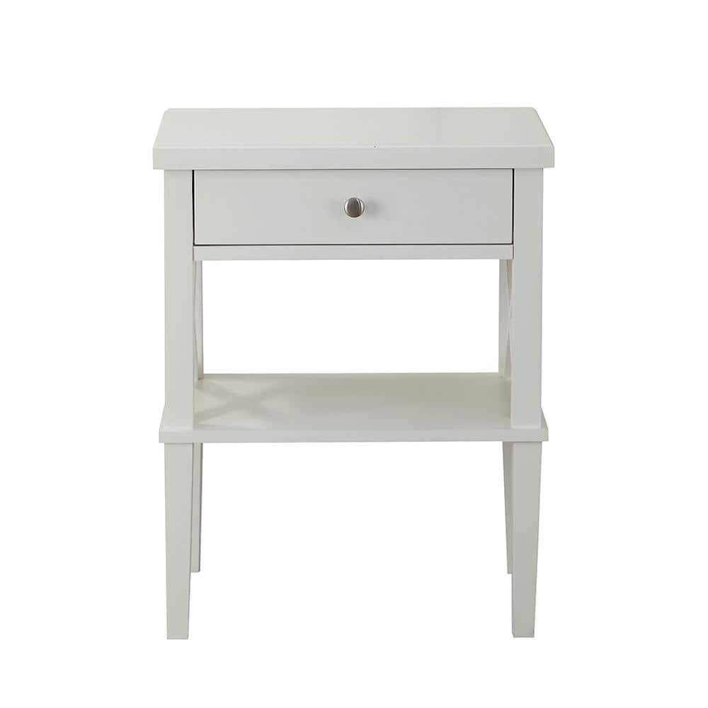Marta White Wood 1-Drawer Nightstand with Open Shelf