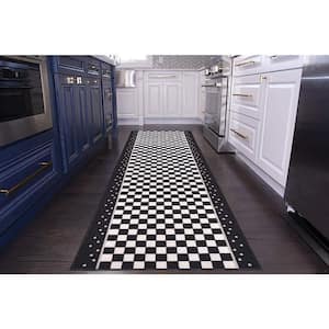 Checkered Roll Runner Cut to Size Black & White 31.5" Width x Your Choice Length Custom Size Slip Resistant Stair Runner