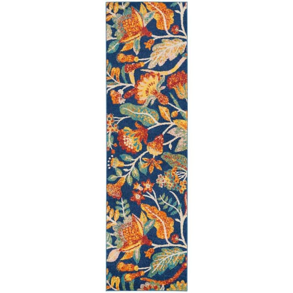 Allur Navy Multicolor 2 ft. x 8 ft. Floral Medallion Boho Kitchen Runner Area Rug