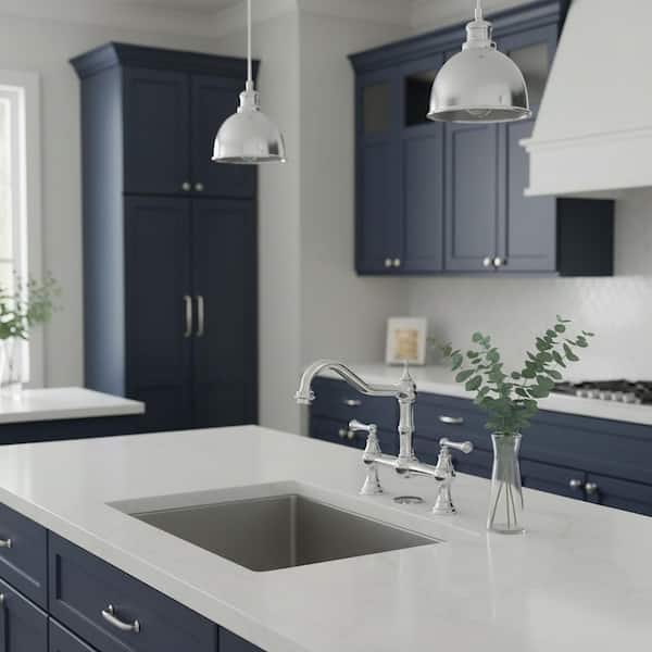 Vintage Double Handle High Arc 2-3 Hole Brass Bridge Kitchen Faucet with Sink Hole Cover in Polished Chrome