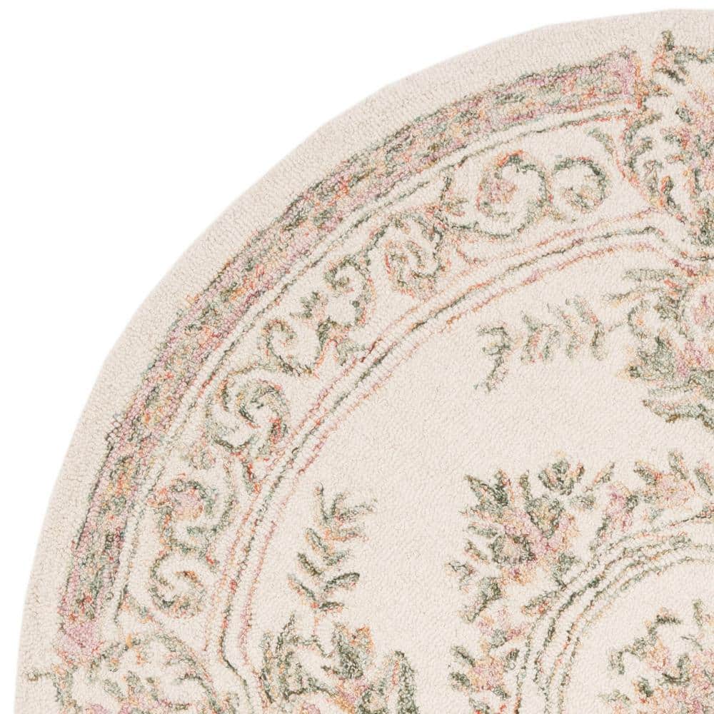 Elegant Ivory Tufted Wool 5' Round Handmade Area Rug