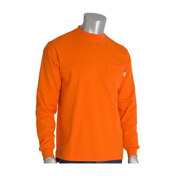 PIP Men's Small Orange Cotton AR/FR Long Sleeve T-Shirt, 10.6 cal/sq ...