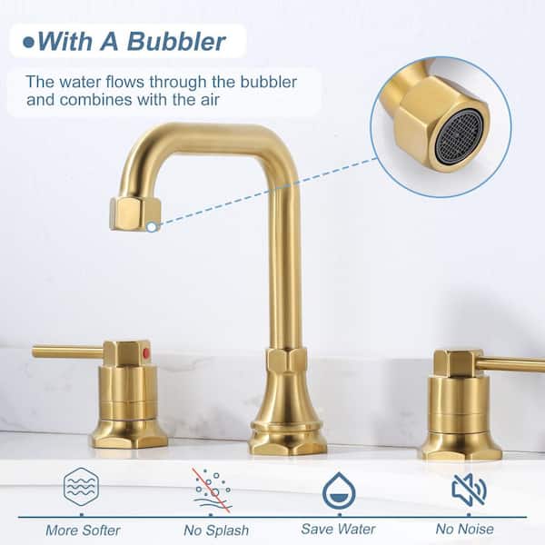 Double Handle 8 in. Widespread Bathroom Faucet, 3 Hole Bathroom Sink Faucet with Pop-Up Drain Kit in Brushed Gold