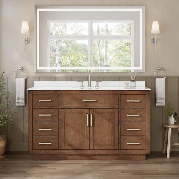 Beckett TK 60 in. Single Freestanding Dark Oak with Brushed Nickel Trim Bath Vanity with Giotto Quartz Top