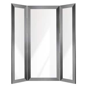 32 in. W x 71 in. H Elegant Free Standing Tri-Fold Large Mirror with Textured Dark Gray Finish