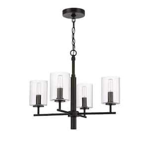 Hailie 4-Light Flat Black Finish with Clear Glass Transitional Chandelier for Kitchen/Dining/Foyer No Bulb Included