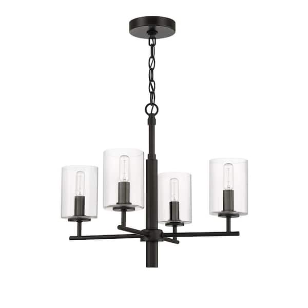 CRAFTMADE Hailie 4-Light Flat Black Finish with Clear Glass Transitional Chandelier for Kitchen/Dining/Foyer No Bulb Included
