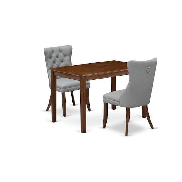 East West Furniture 3-Piece Antique Walnut Finish Rectangular Solid Wood Top Dining Table Set