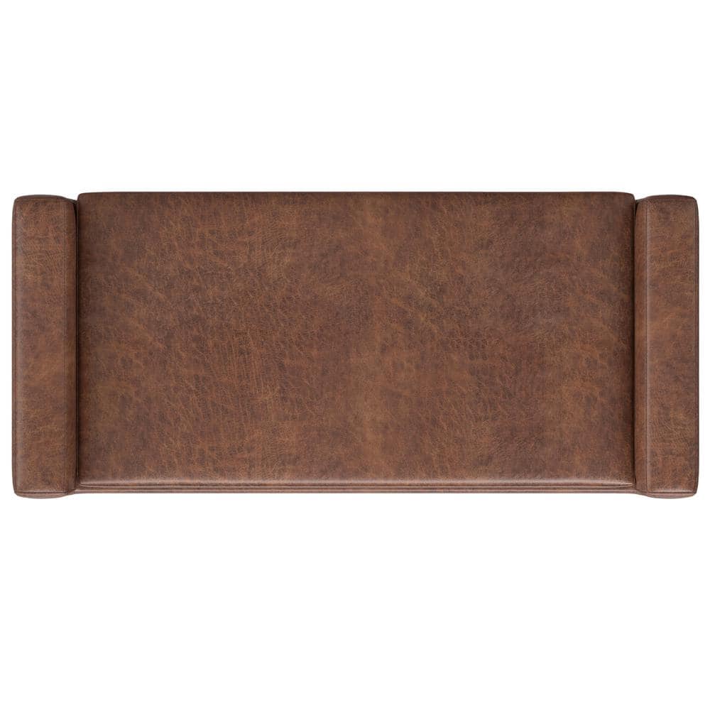 Amber 48" Distressed Saddle Brown Faux Leather Storage Ottoman