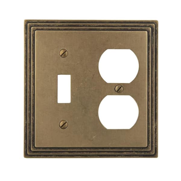 AMERELLE Tiered 2 Gang 1-Toggle and 1-Duplex Metal Wall Plate - Rustic Brass