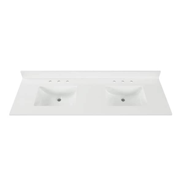 Home Decorators Collection 73 in. W x 22 in D Quartz White Rectangular Double Sink Vanity Top in Snow White