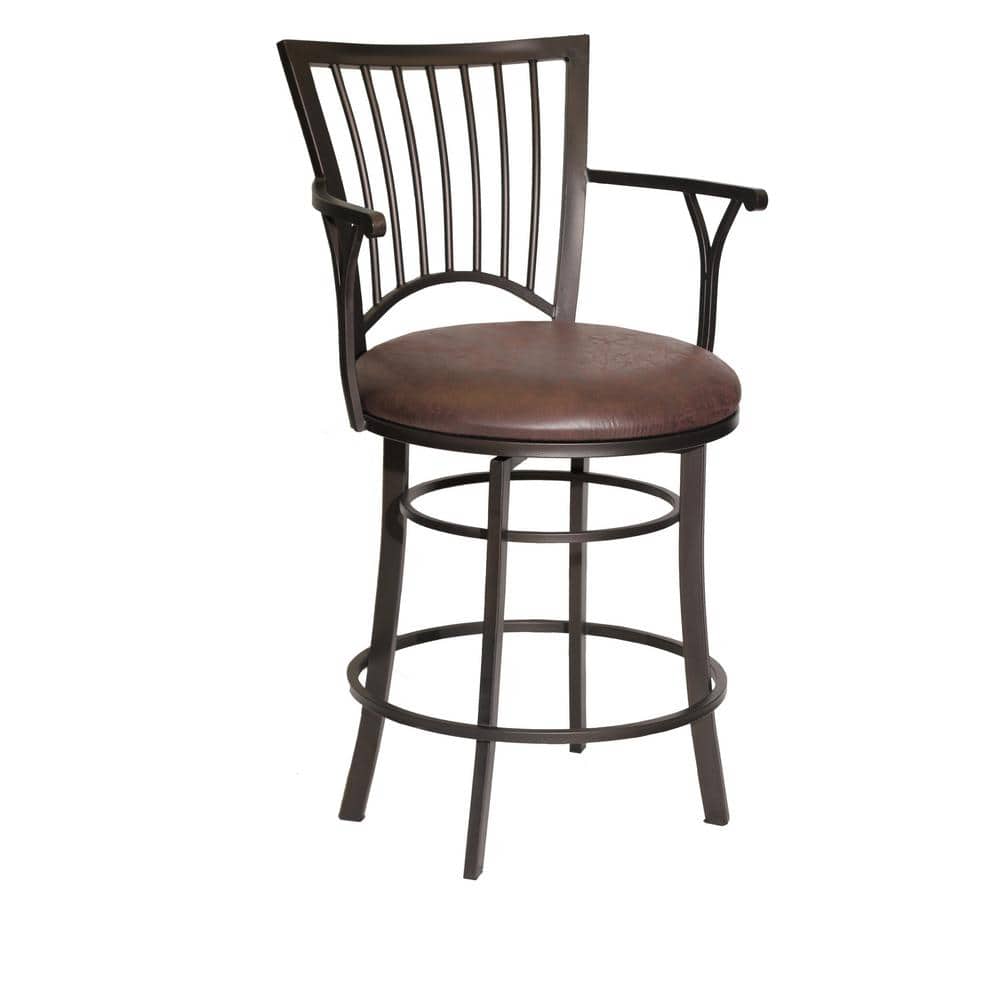 Transitional Coach Brown Leather Swivel Chair with Metal Frame