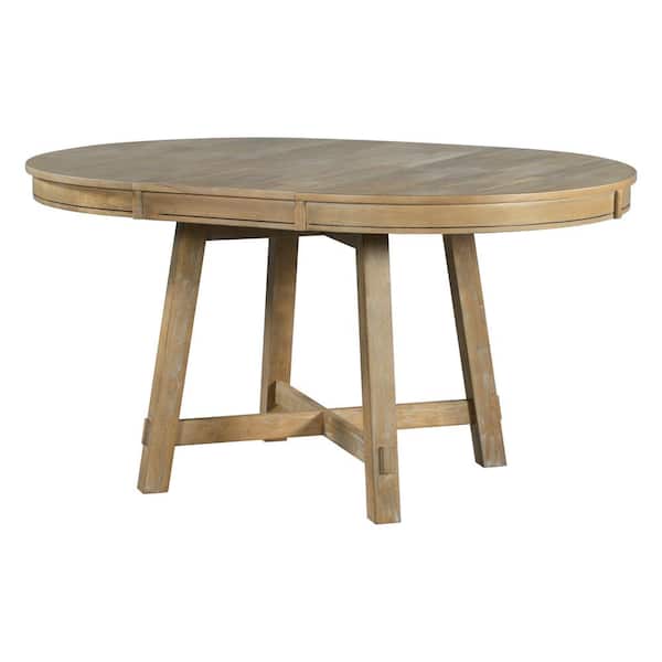 Tenleaf Natural Wood Wash 30 in. H Extendable Outdoor Dining Table with 16 in. Leaf