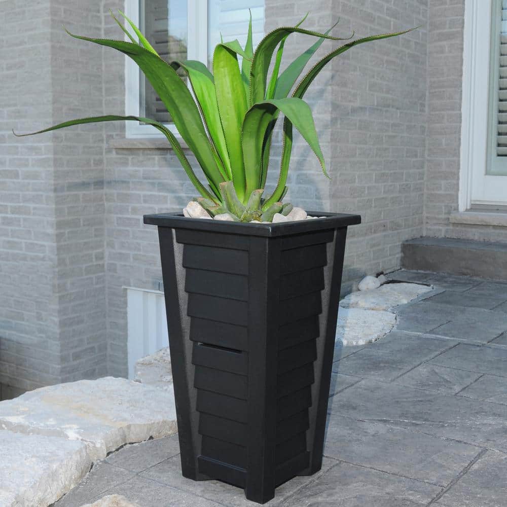 Lakeland Black Self-Watering Tall Plastic Planter, 28"
