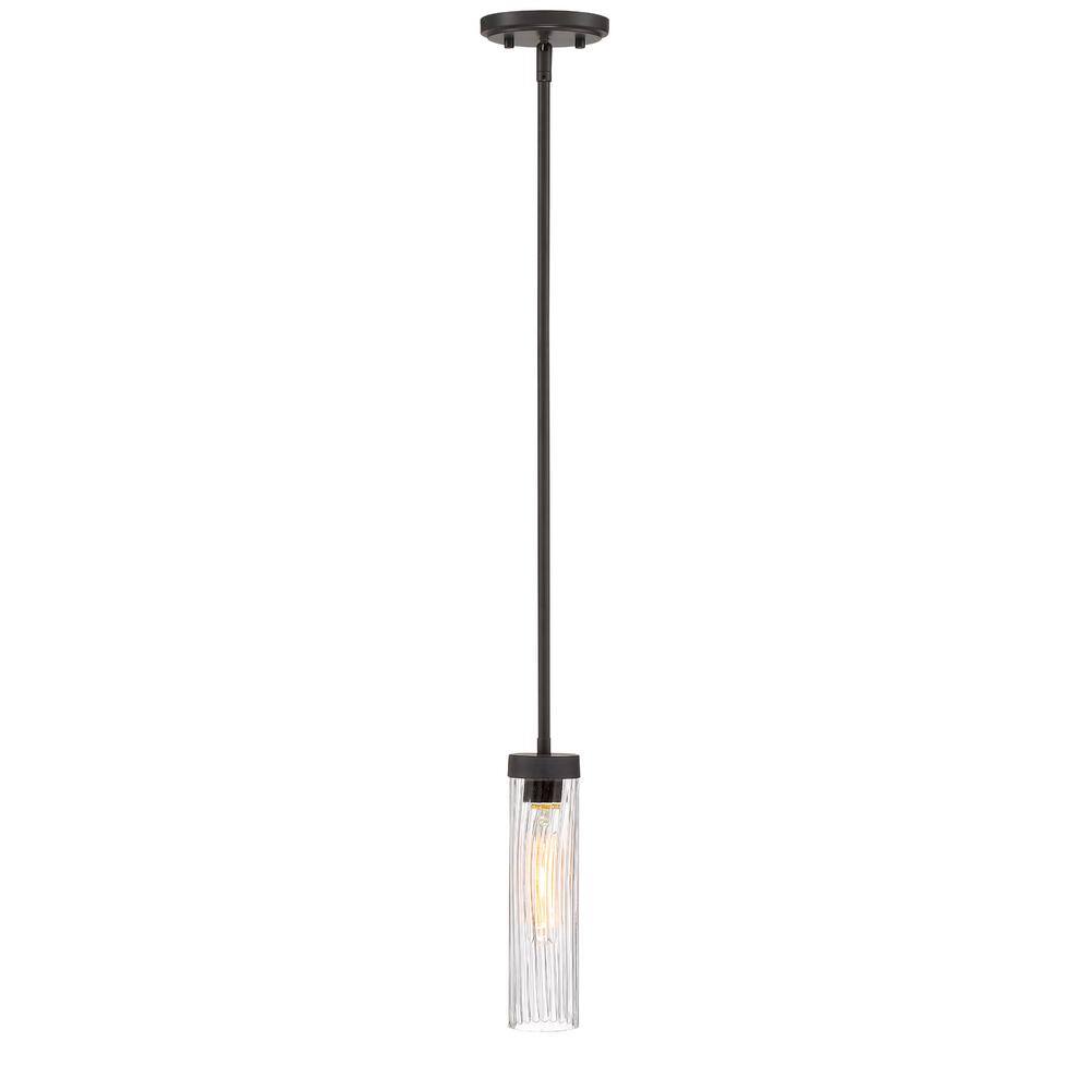Braden Iron Graphite 12" Striated Glass Mini Pendant Light