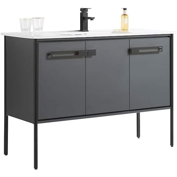 FINE FIXTURES Oakville 48 in. W x 18.32 in. D x 33.5 in. H Bath Vanity in Onix Grey with White Ceramic Top