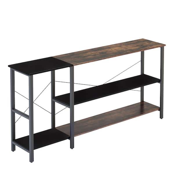 Utopia 4niture Louren 13.38 in Black 29.52 Rectangle Wood Top Console Table with Shelves