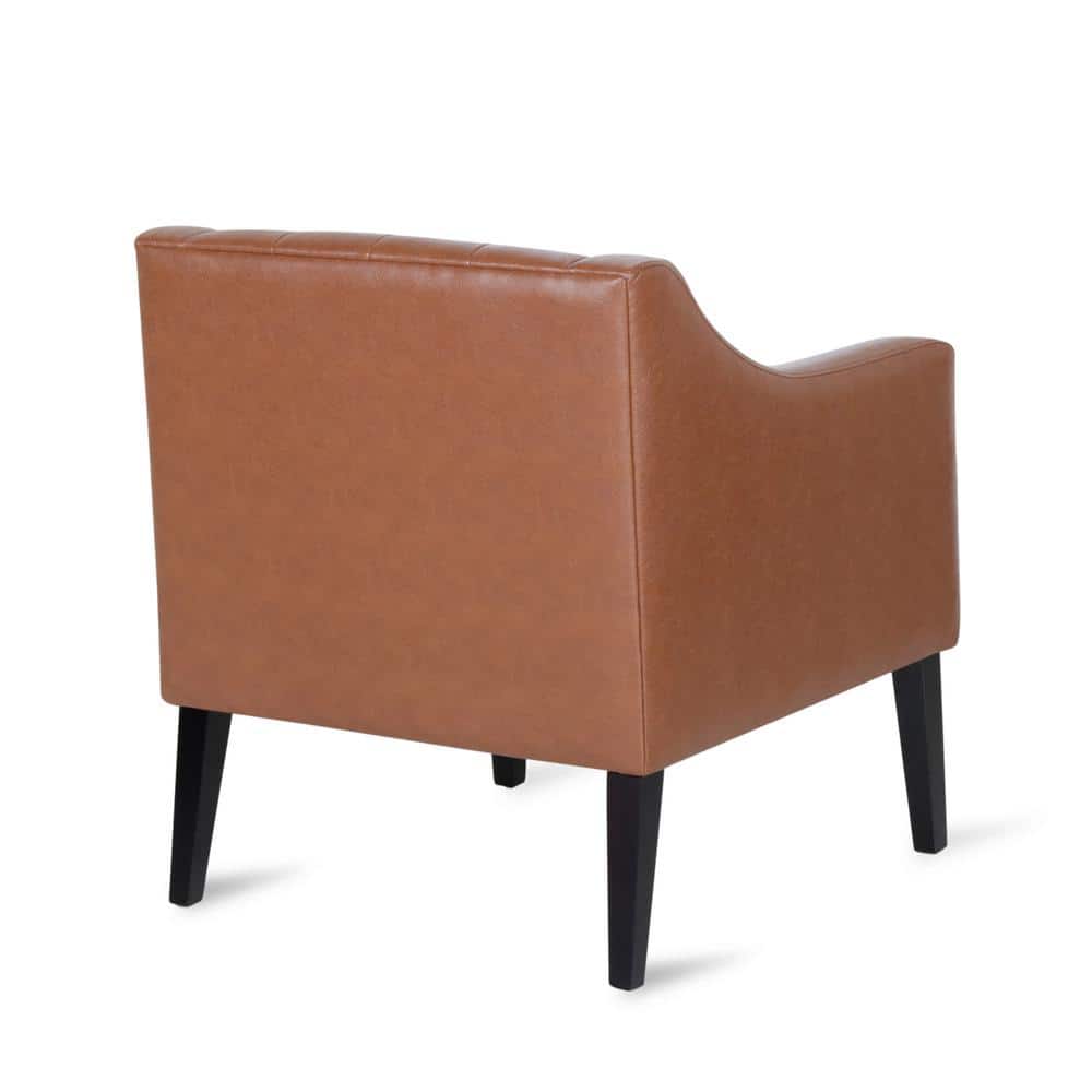 Espresso and Cognac Brown Faux Leather Accent Chair with Tufted Detail