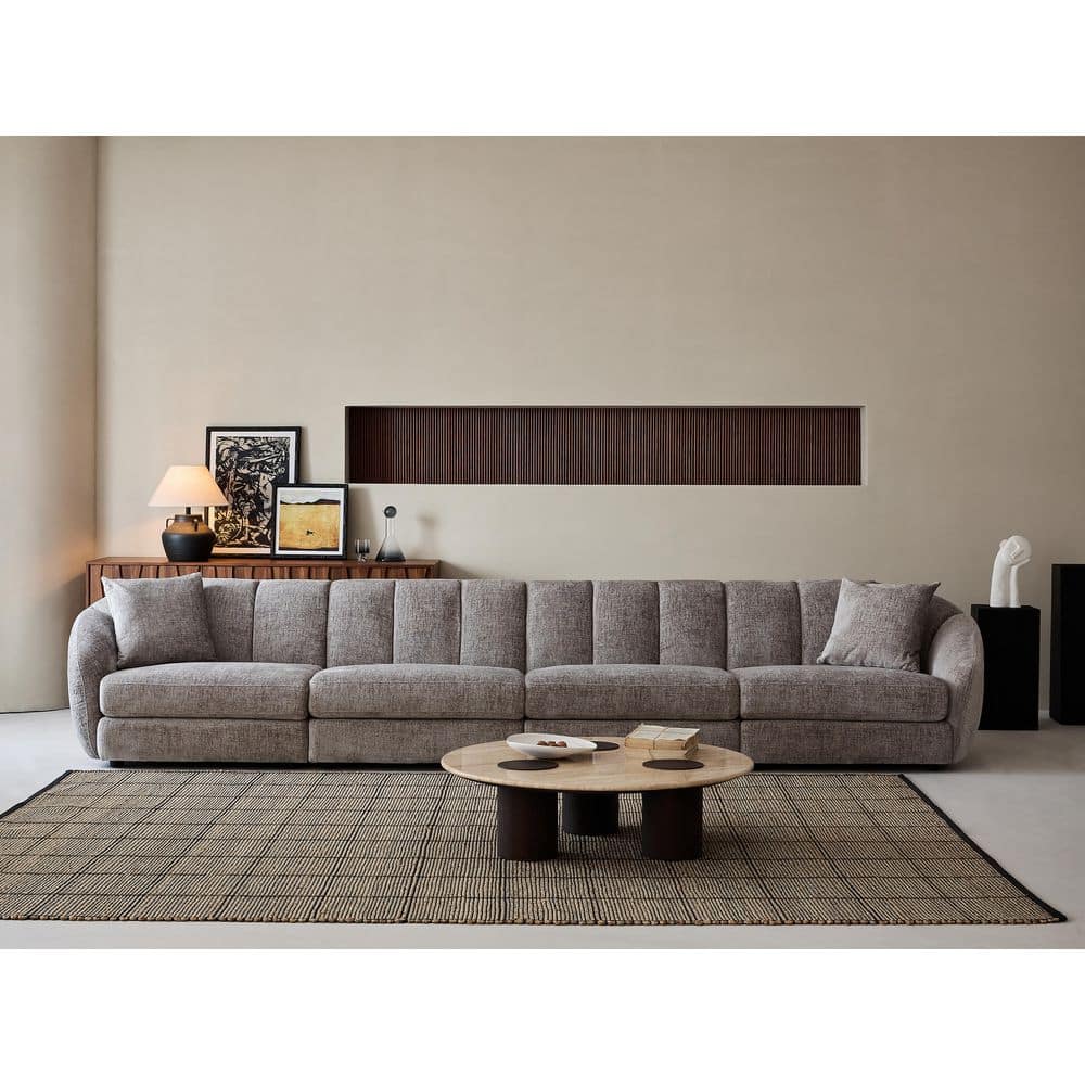 Modern 160 in. Wide Slope Arm Chenille Fabric Rectangle Sectional Sofa Scal