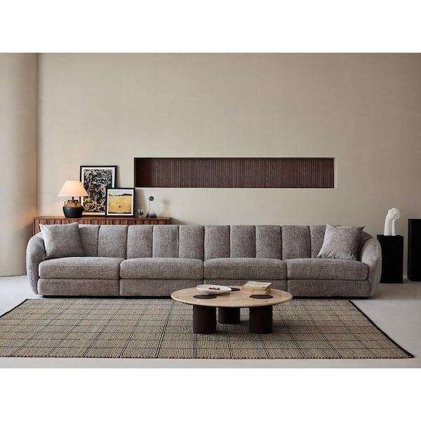 Modern 160 in. Wide Slope Arm Chenille Fabric Rectangle Sectional Sofa Scallop Sofa 4 Seats in. Dark Gray
