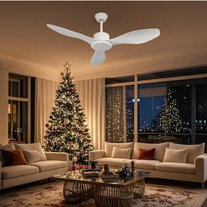 48 in. Smart Indoor Modern Windmill White Low Profile Flush Mount Ceiling Fan without Light with Remote Control