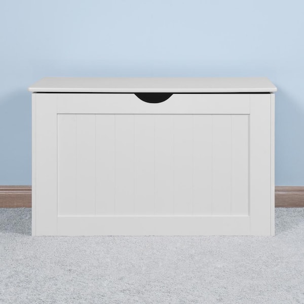Qualler White Storage Bench with 2 Safety Hinges (18.9 in. H x 29.9 in. W x 15.8 in. D)