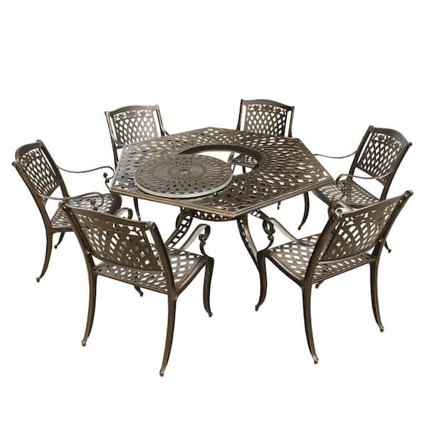 Rose Modern 7 Piece Bronze Aluminum, Hexagon Patio Table With 6 Chairs