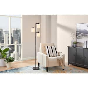 65 in. Black Tree Triple Floor Lamp with White Plastic Shade