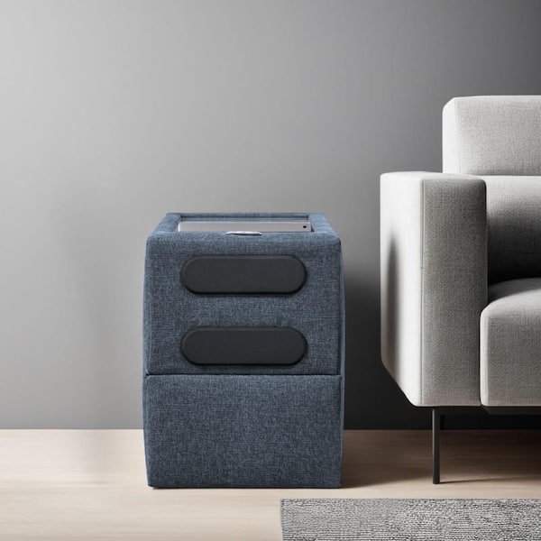 Meso 17 in. Ink Blue Nuvella Rectangular Wood Side Table with Audio System