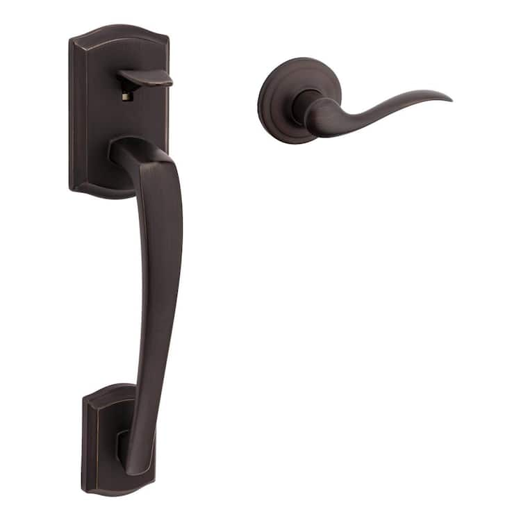 Kwikset Prescott Door Handleset Only with Tustin Door Handle in Venetian Bronze