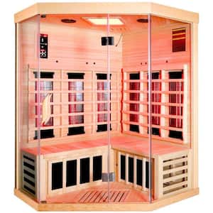 Felixo 2-Person Indoor Canadian Hemlock Pentagonal Infrared Sauna with 9 Carbon Crystal Heaters and Chromotherapy Lights