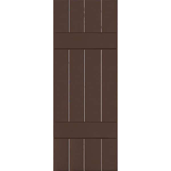 Ekena Millwork 15 in. x 34 in. Exterior Real Wood Pine Board & Batten Shutters Pair Tudor Brown