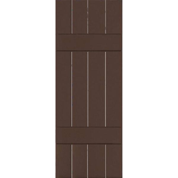 Ekena Millwork 15 in. x 44 in. Exterior Real Wood Pine Board and Batten Shutters Pair Tudor Brown