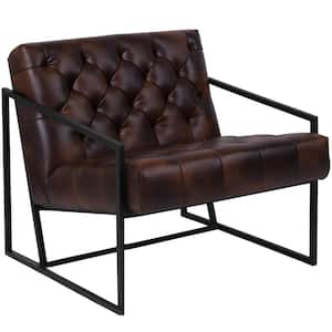 Faux Leather Cushioned Reception Chair in Brown