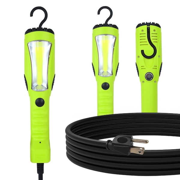 120V 15  ft. LED Work Light, 1200 Lumen COB LED, Magnetic Base, Rotatable Hook, Green, Indoor/Outdoor Use